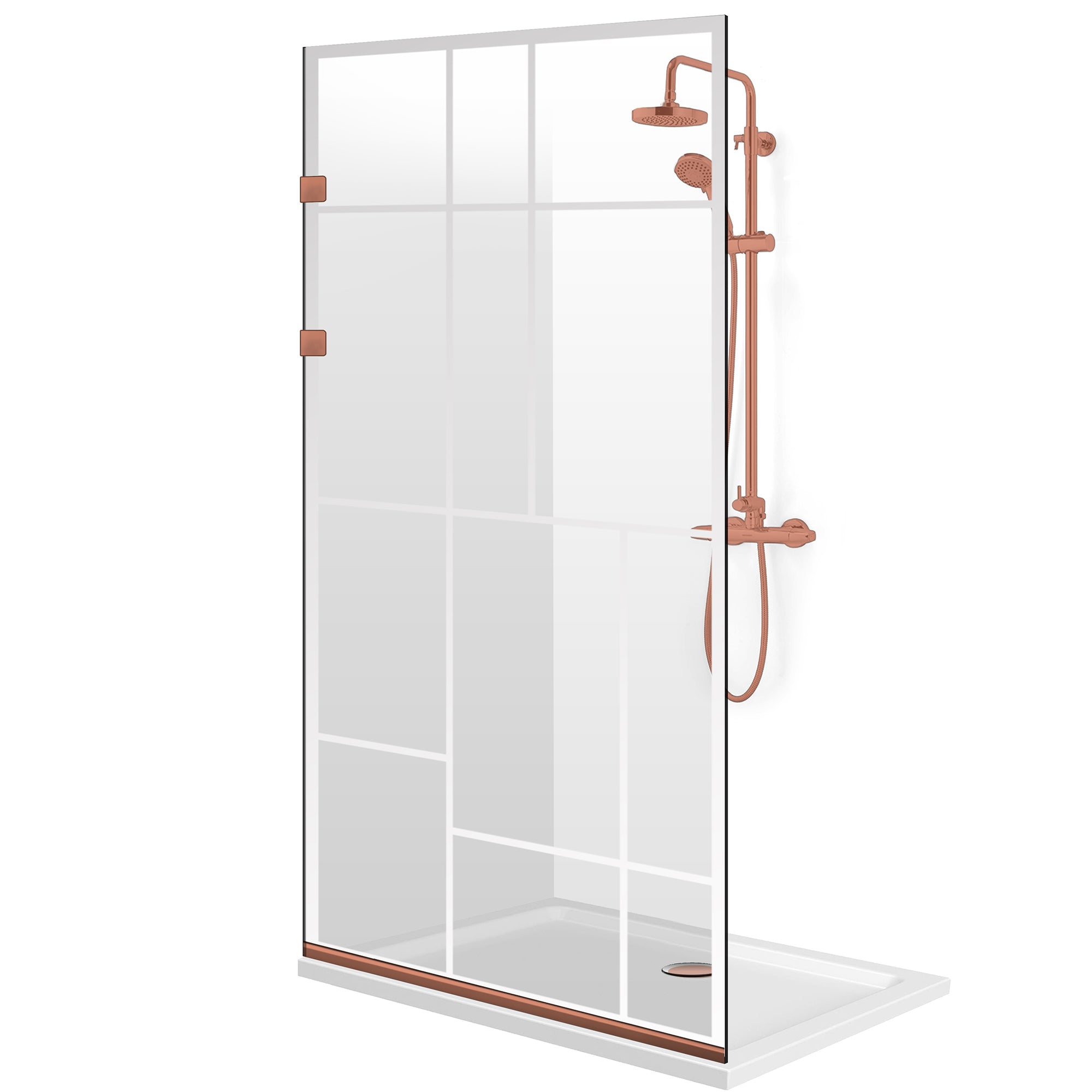Aqua Elegance® Copper walk-in shower screen, Urban clear model, full copper stainless steel hardware, clear tempered glass