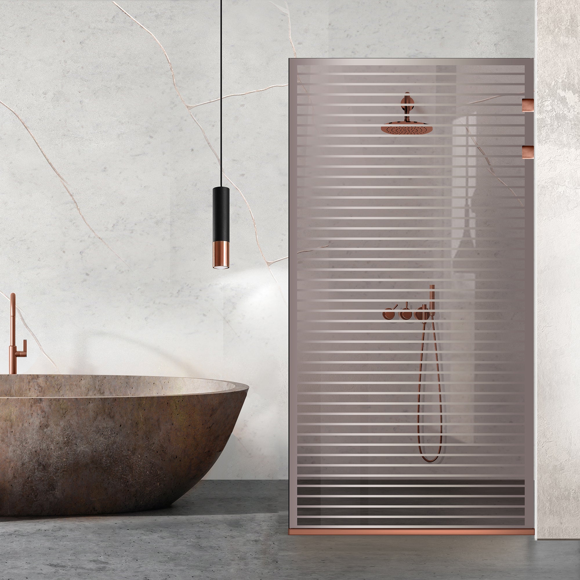 Paravan dus walk-in Aqua Elegance ® Copper, Moris clear model, full copper stainless steel hardware, tempered glass