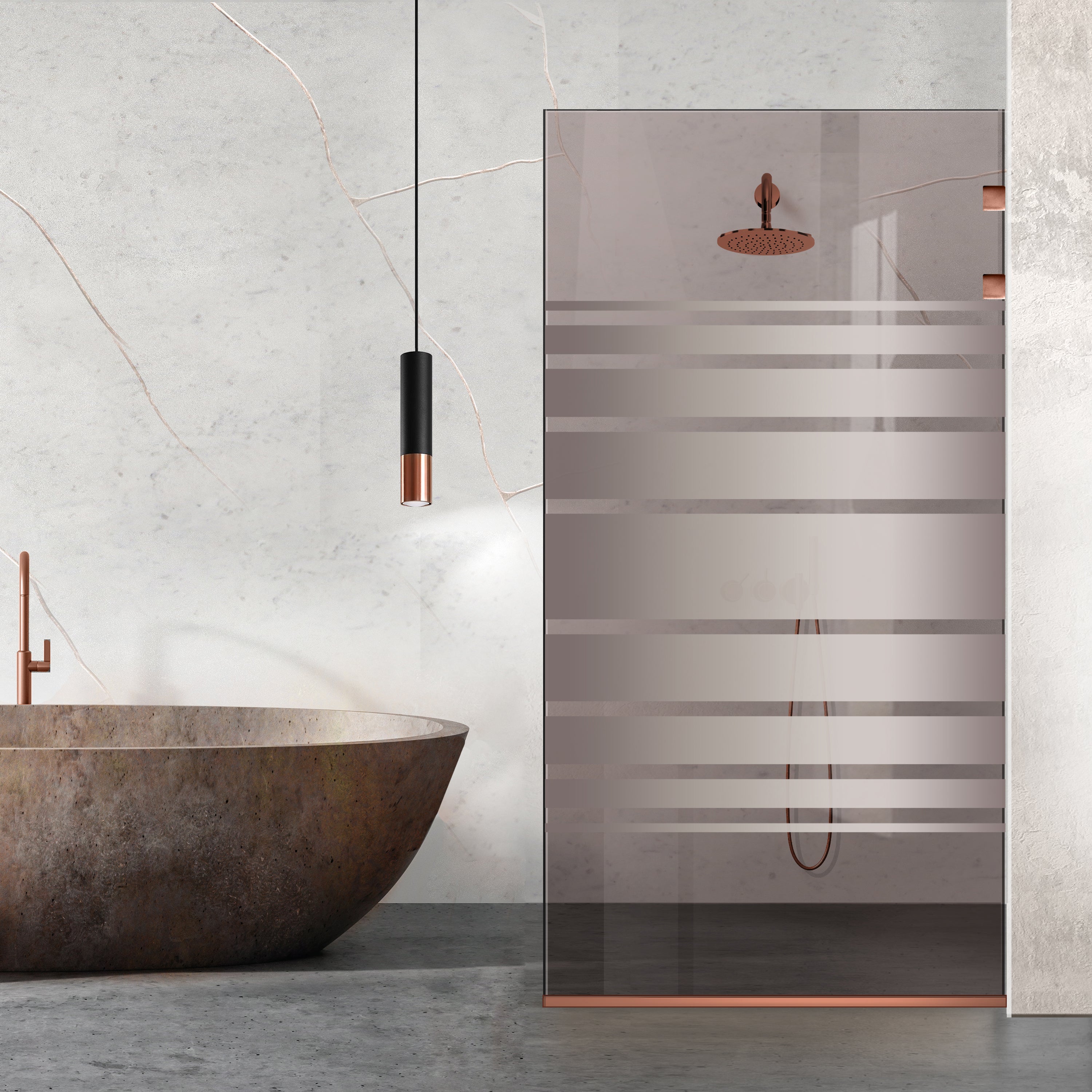 Paravan dus Walk-in, Perete dus Inox, cupru #Bronz