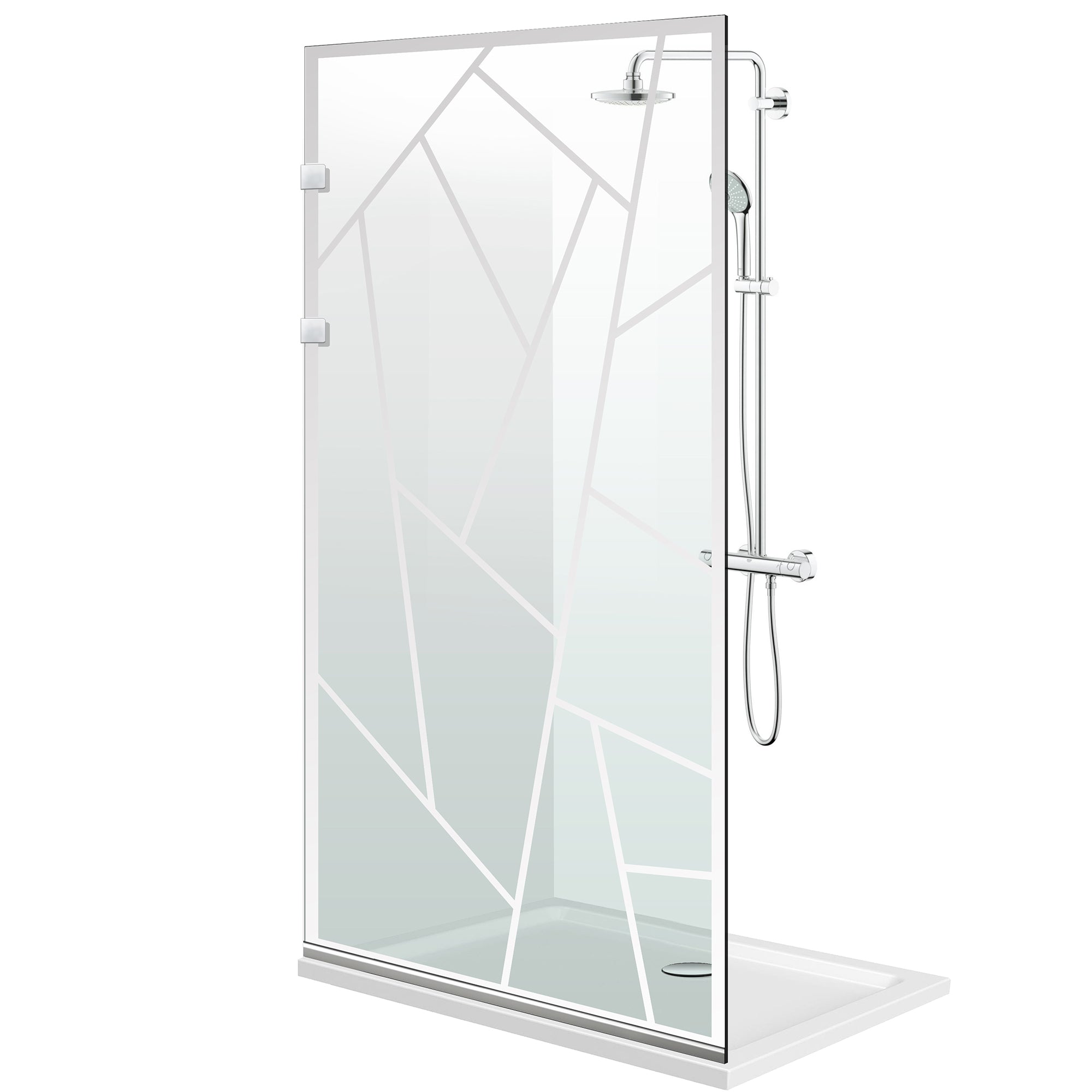 Aqua Elegance ® INOX walk-in shower screen, Atlas clear model, full stainless steel hardware, clear tempered glass