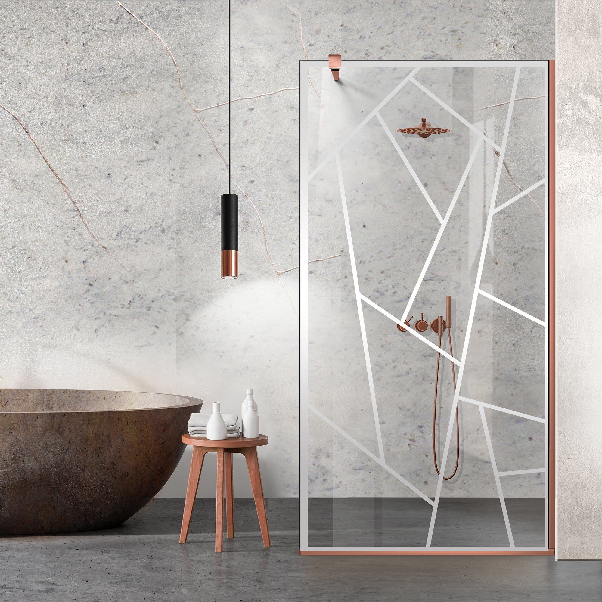 Paravan dus Walk-in, Perete dus Copper, #Clara #Víztiszta