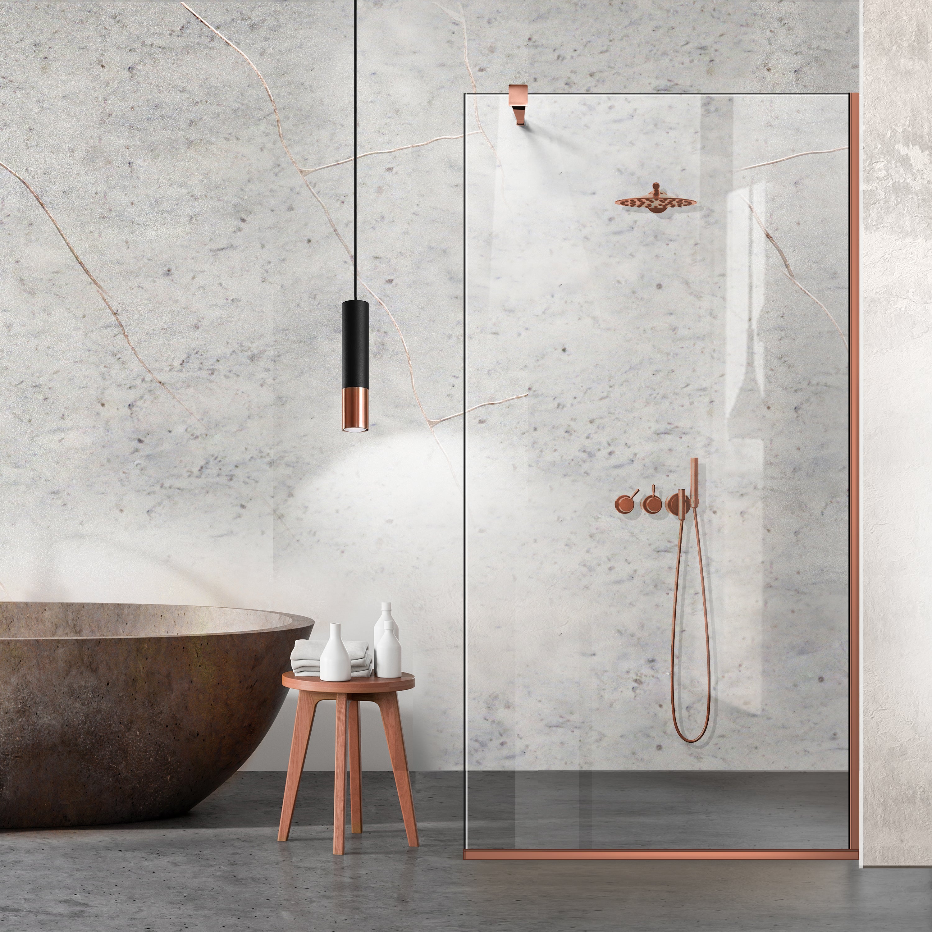 Aqua Class ® Copper walk-in shower screen, full copper stainless steel hardware, tempered glass