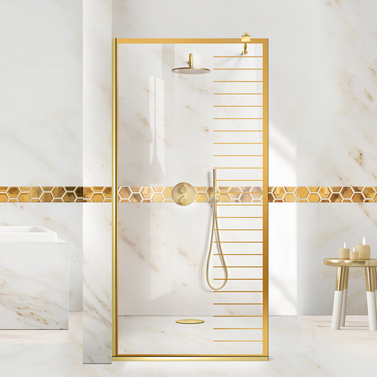 Shower Screens Walk-in, Gold Shower Wall, #Clear