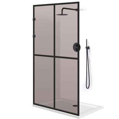 Paravan dus Walk-in, Perete dus Inox, negru mat #Bronz