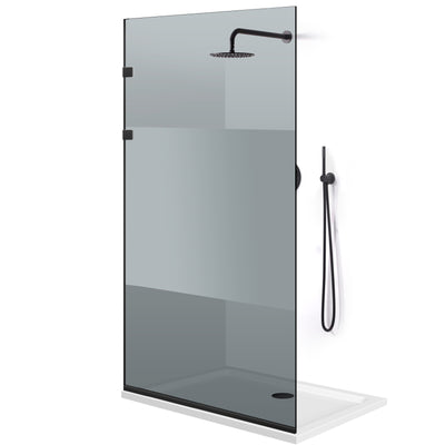 Paravan dus Walk-in, Perete dus Inox, negru mat #Gri