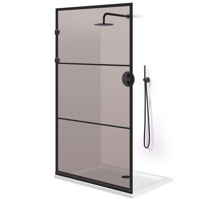Paravan dus Walk-in, Perete dus Inox, negru mat #Bronz