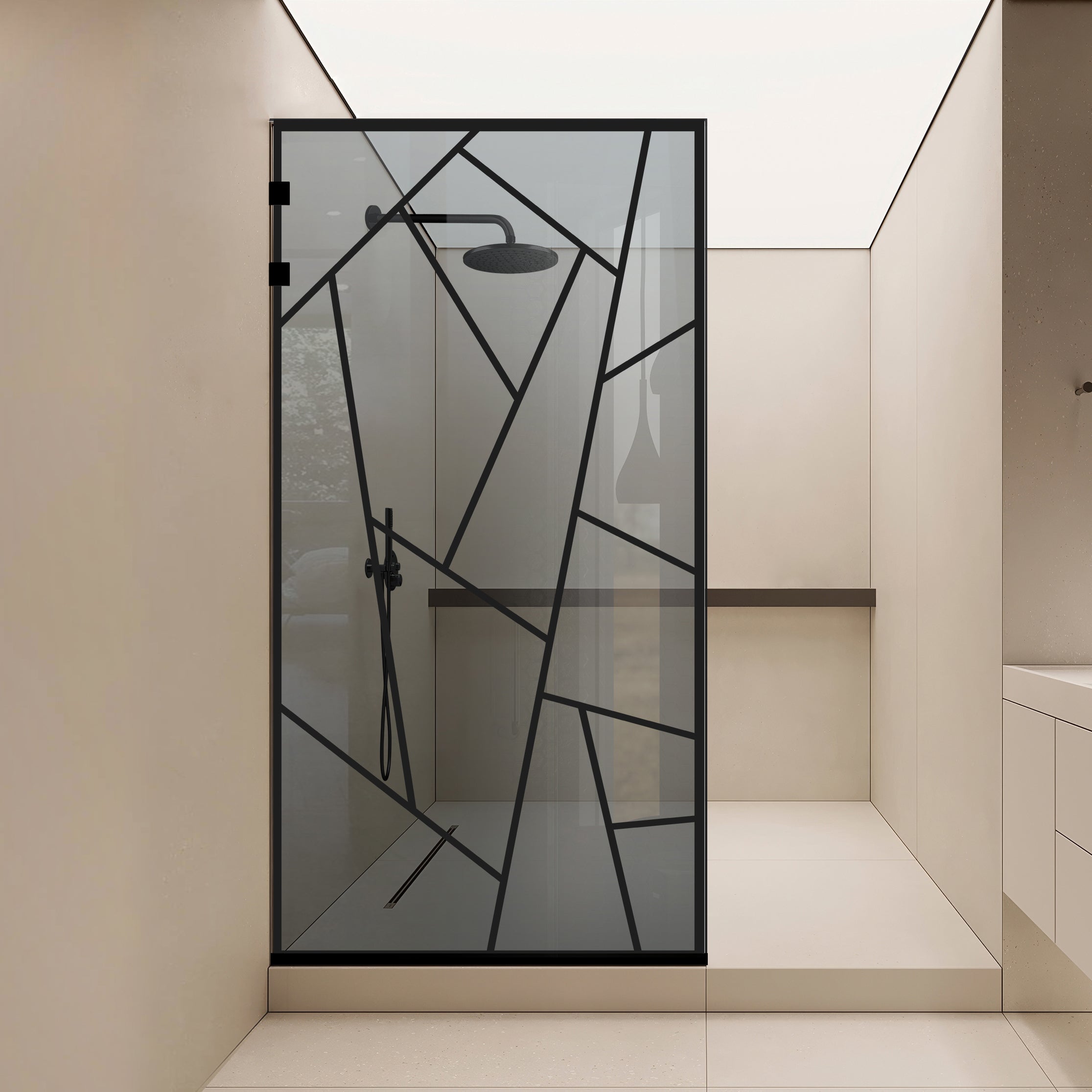Paravan dus Walk-in, Perete dus Inox, negru mat #Gri