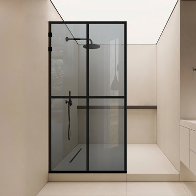 Paravan dus Walk-in, Perete dus Inox, negru mat #Gri