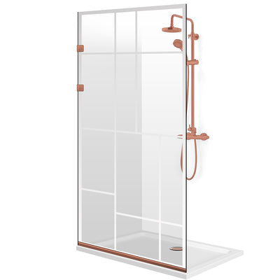Aqua Elegance® Copper walk-in shower screen, Urban clear model, full copper stainless steel hardware, clear tempered glass