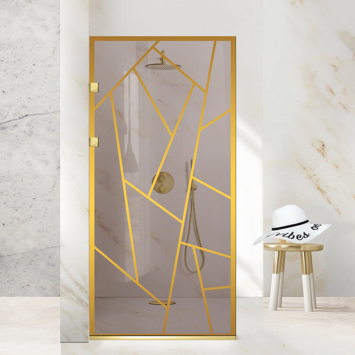 Paravan dus Walk-in, Perete dus Inox, auriu #Bronz