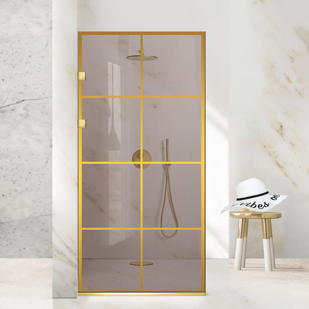 Paravan dus Walk-in, Perete dus Inox, auriu #Bronz