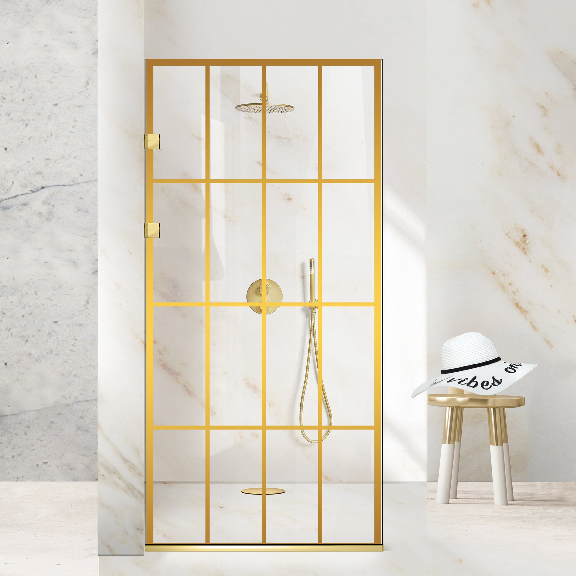Paravan dus Walk-in, Perete dus Inox, auriu, #Clara #Víztiszta