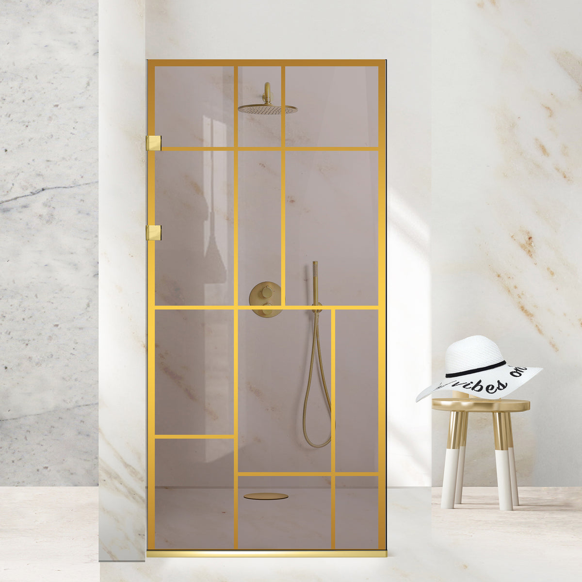 Paravan dus Walk-in, Perete dus Inox, auriu #Bronz