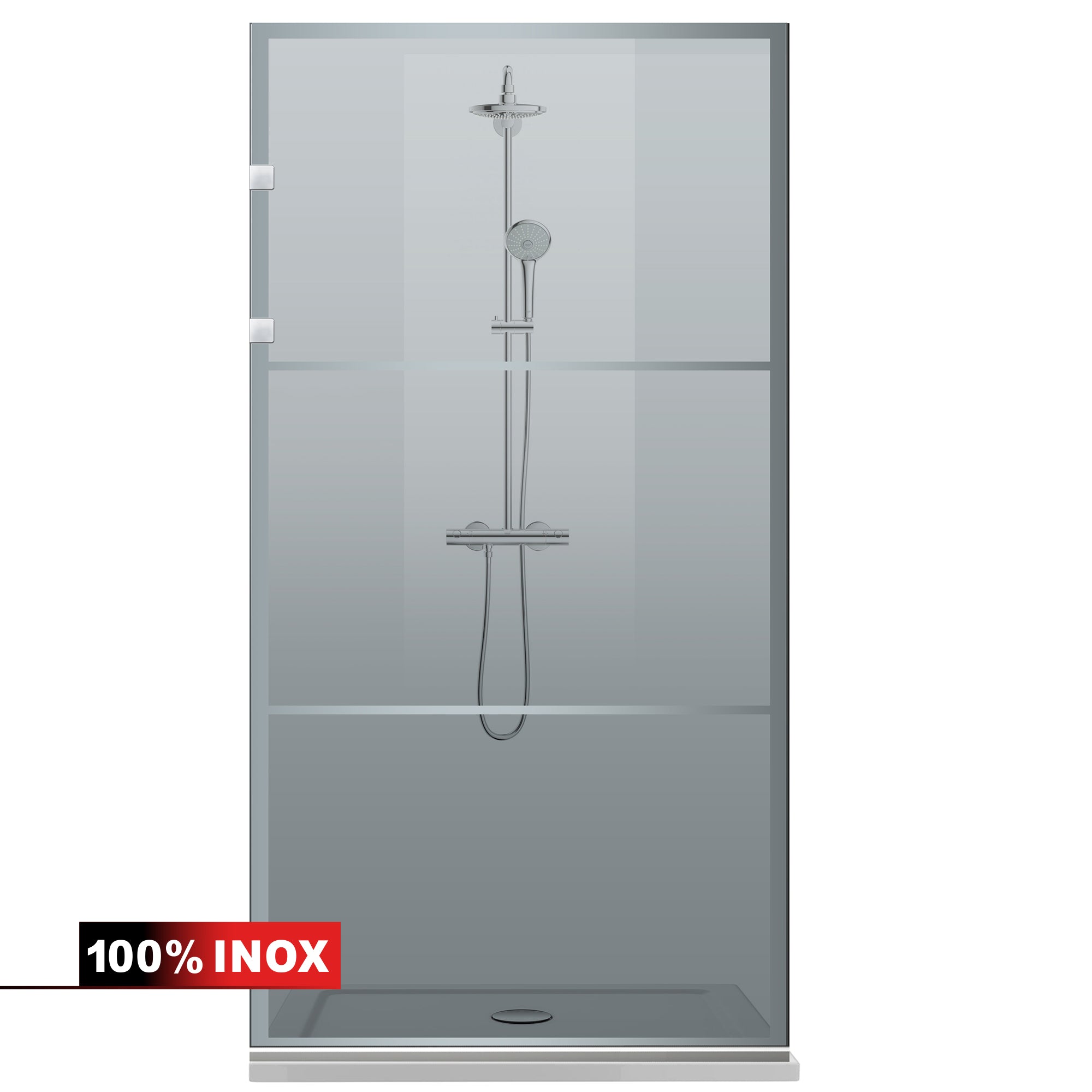 Paravan dus Walk-in, Perete dus Inox, #Gri