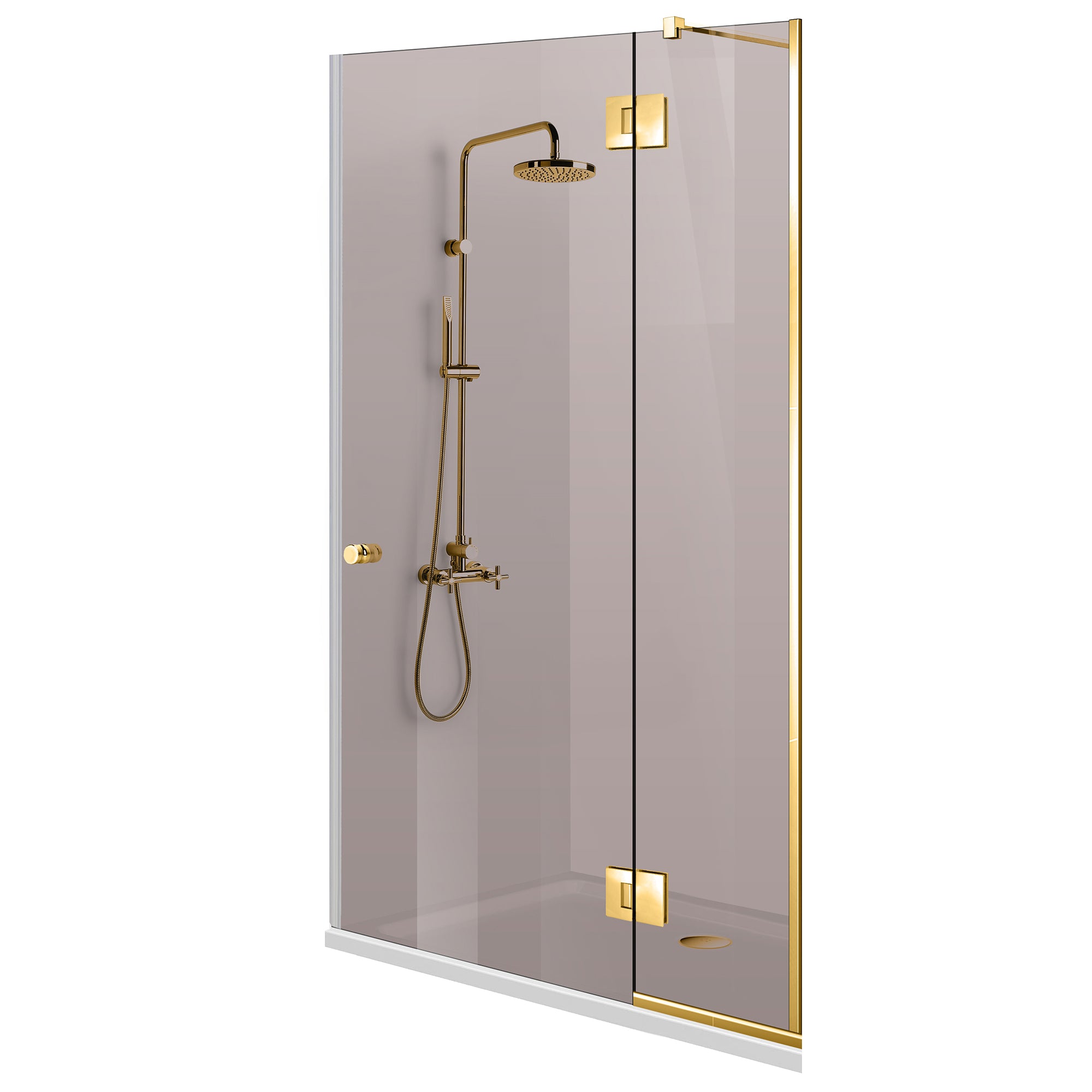 Aqua Line Plus shower door with fixed panel, 100% stainless steel copper hardware, adjustable bar, 8 mm tempered glass