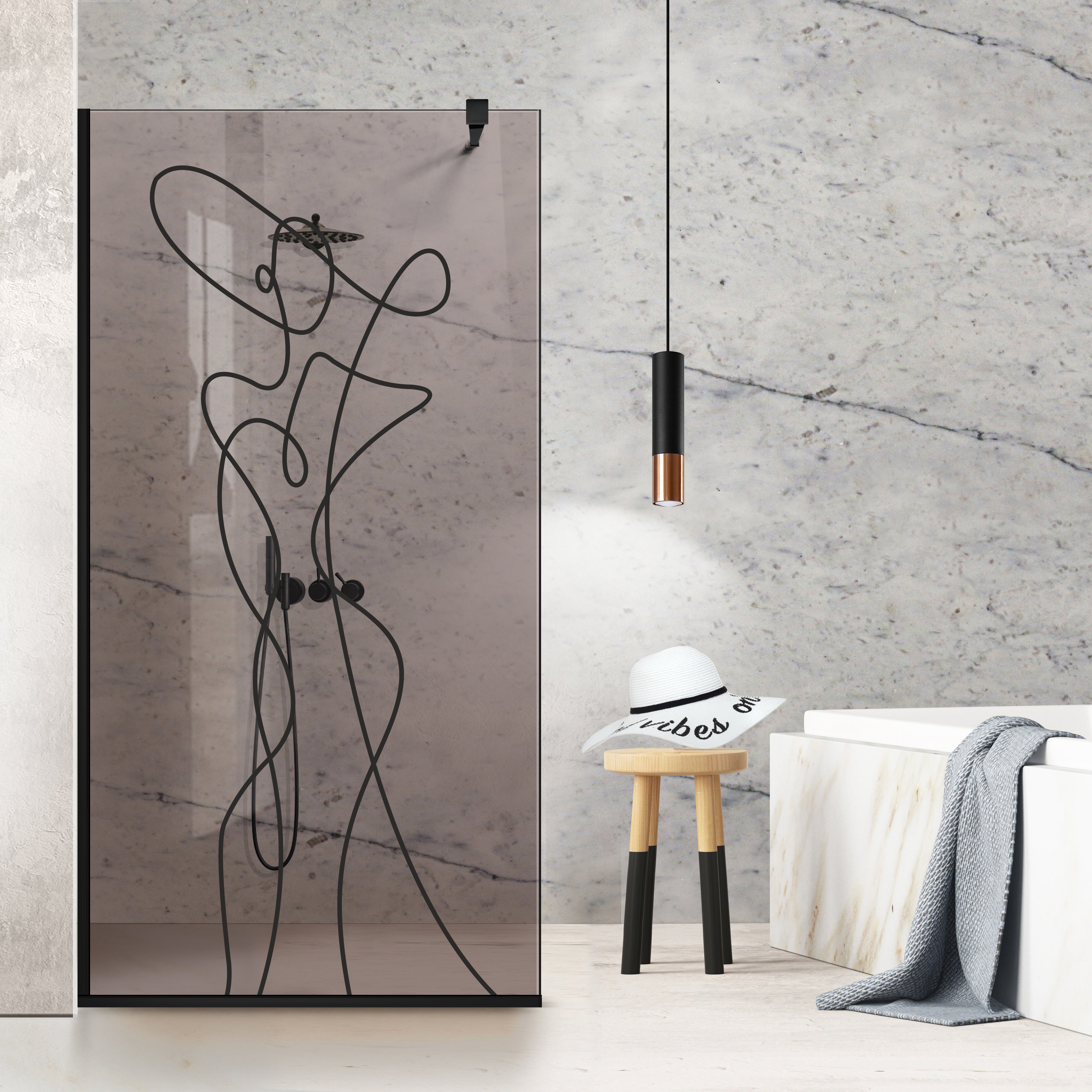 Paravan dus Walk-in, Perete dus  Negru, #Bronz #Bronz