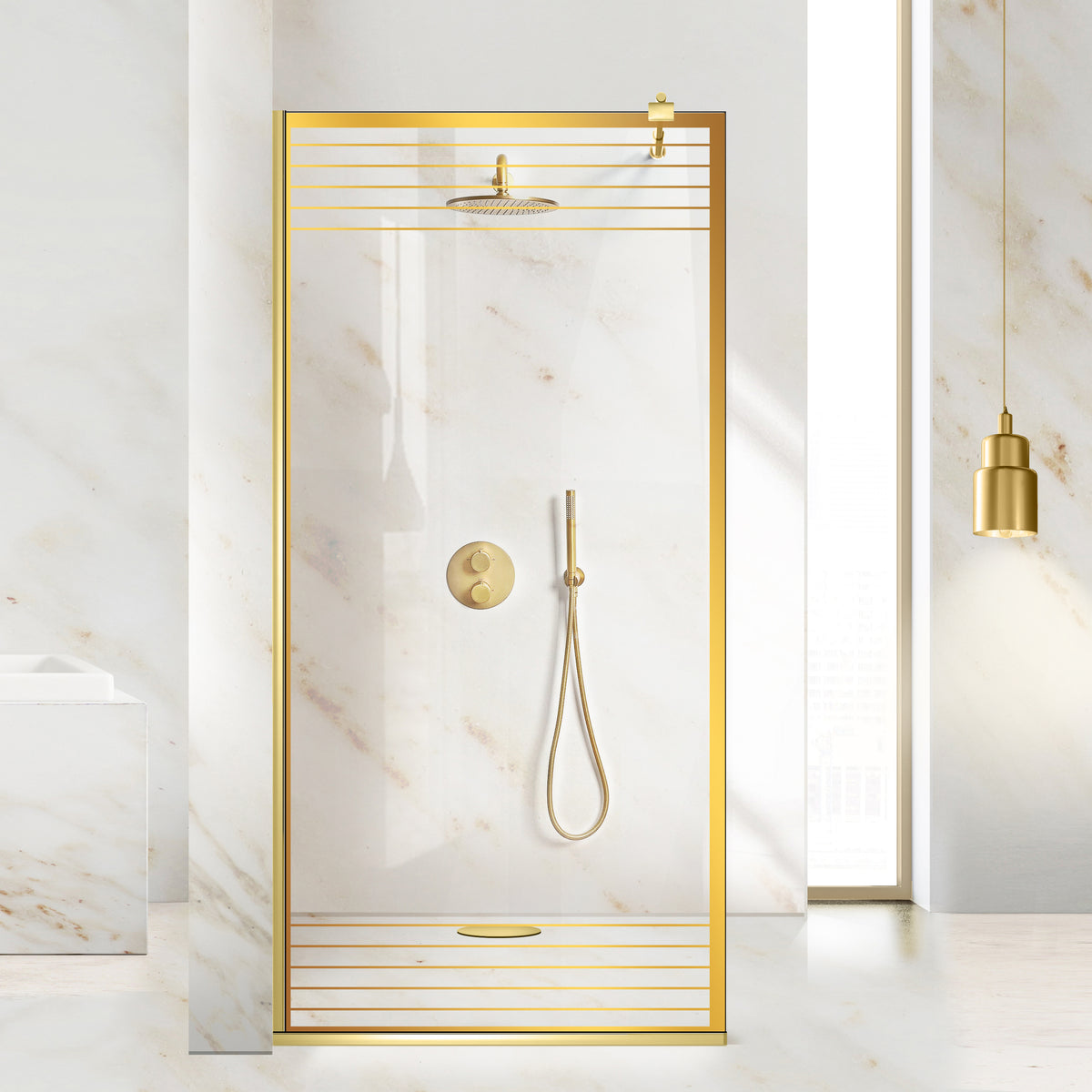 Shower Screens Walk-in, Gold Shower Wall, #Clear