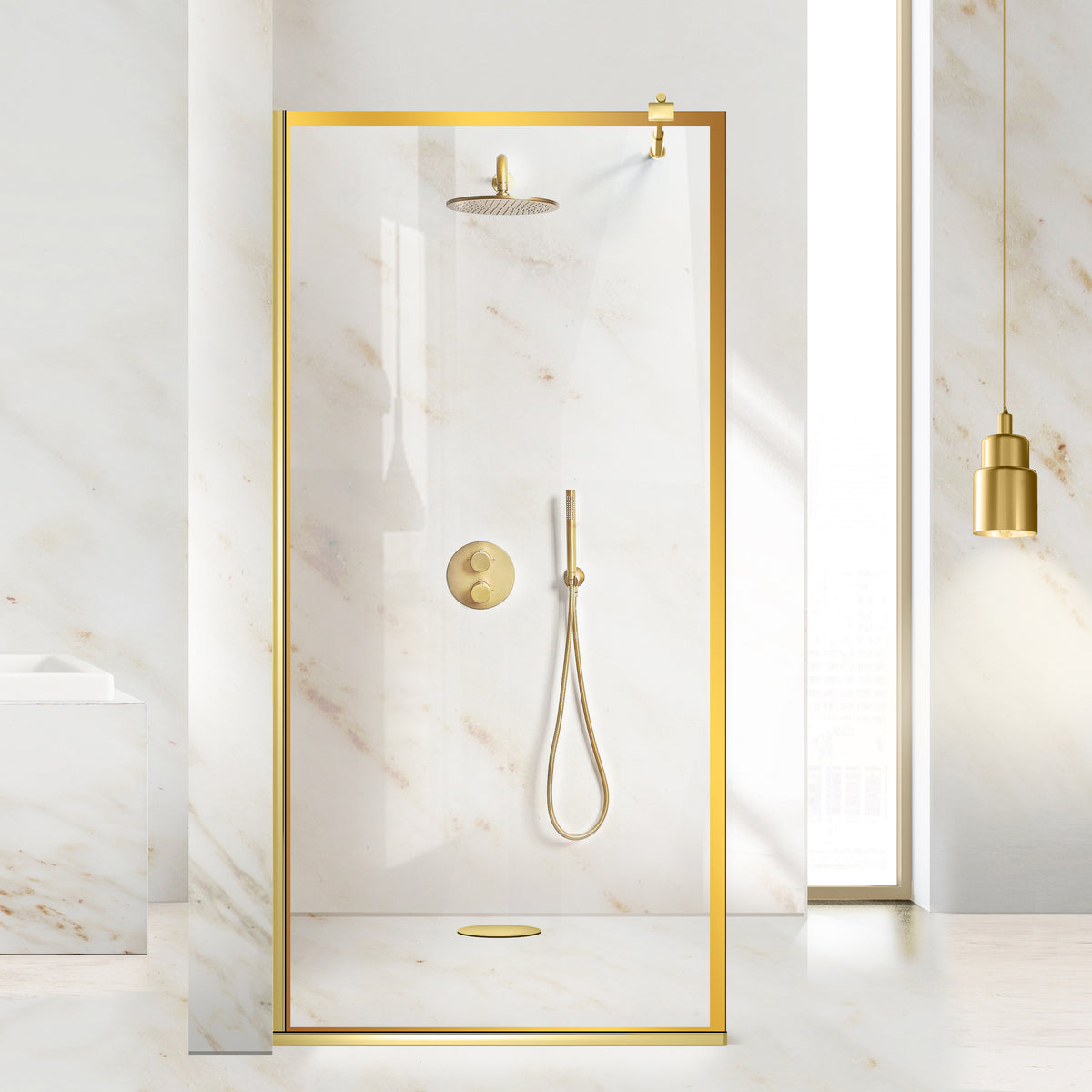 Shower Screens Walk-in, Gold Shower Wall, #Clear