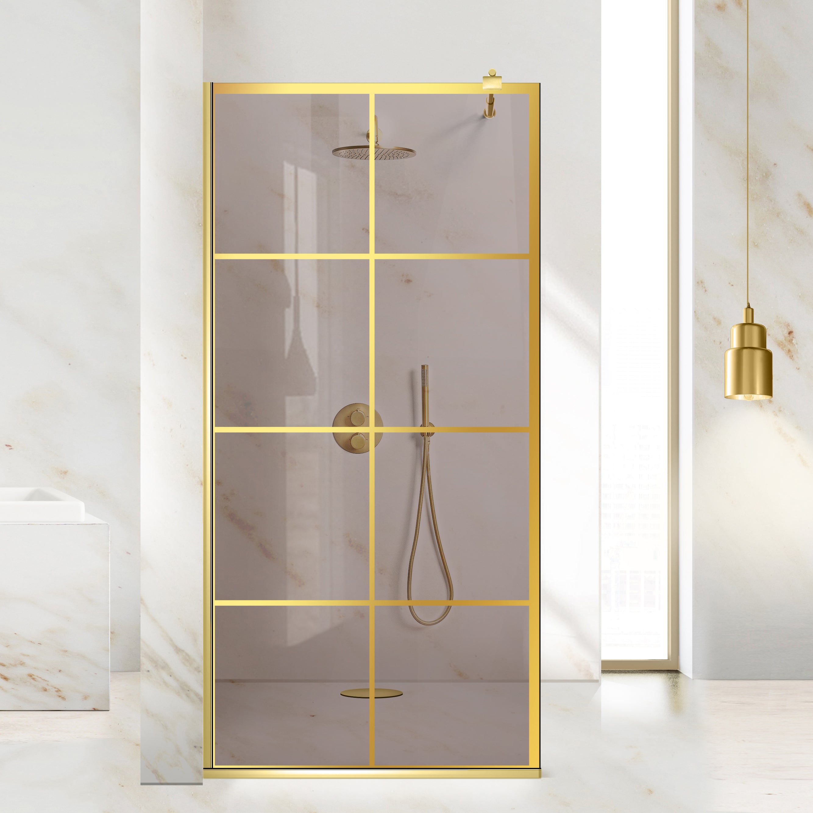 Paravan dus Walk-in, Perete dus  Auriu, #Bronz #Bronz