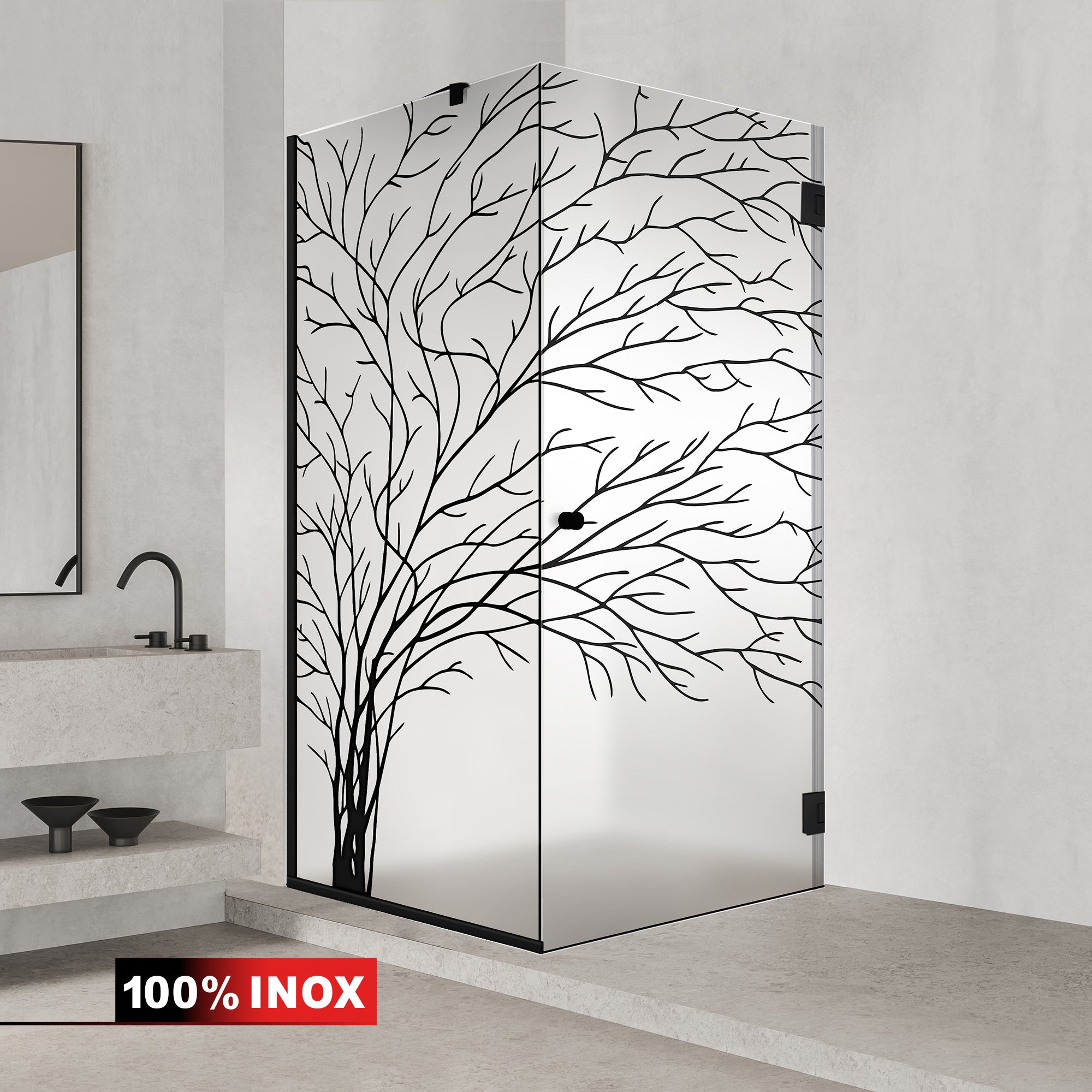 Shower enclosure with hinged door #Satiné