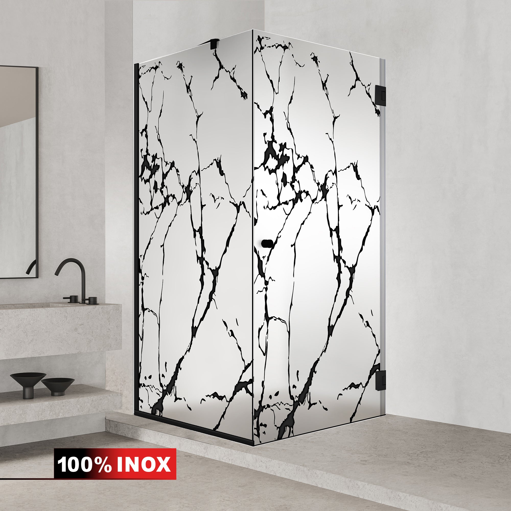 Shower enclosure with hinged door #Satiné