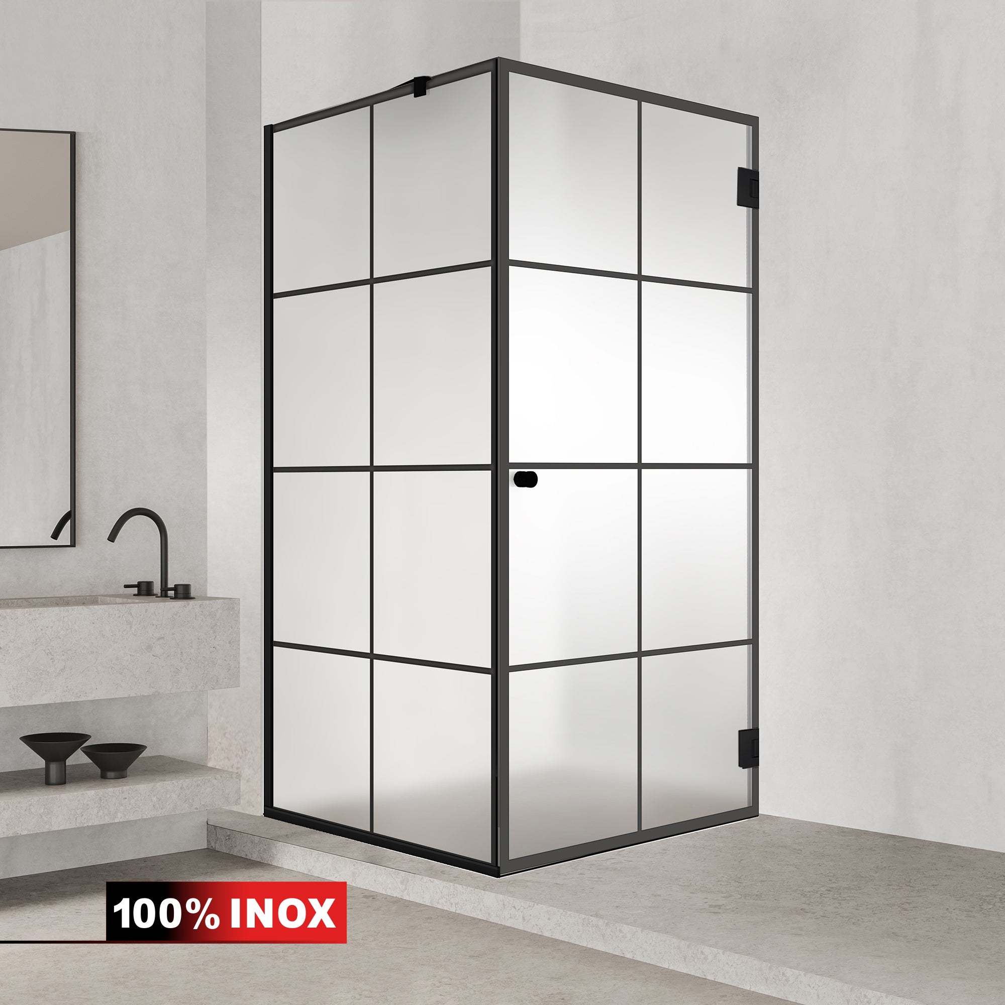Shower enclosure with hinged door #Satiné