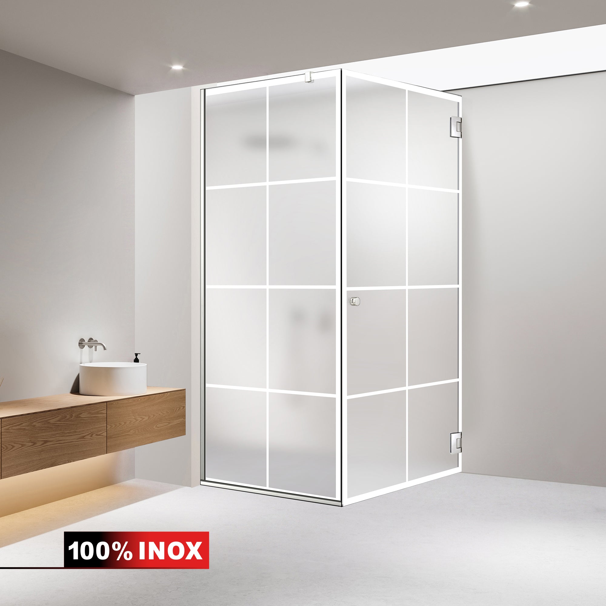 Shower enclosure with hinged door #Satiné