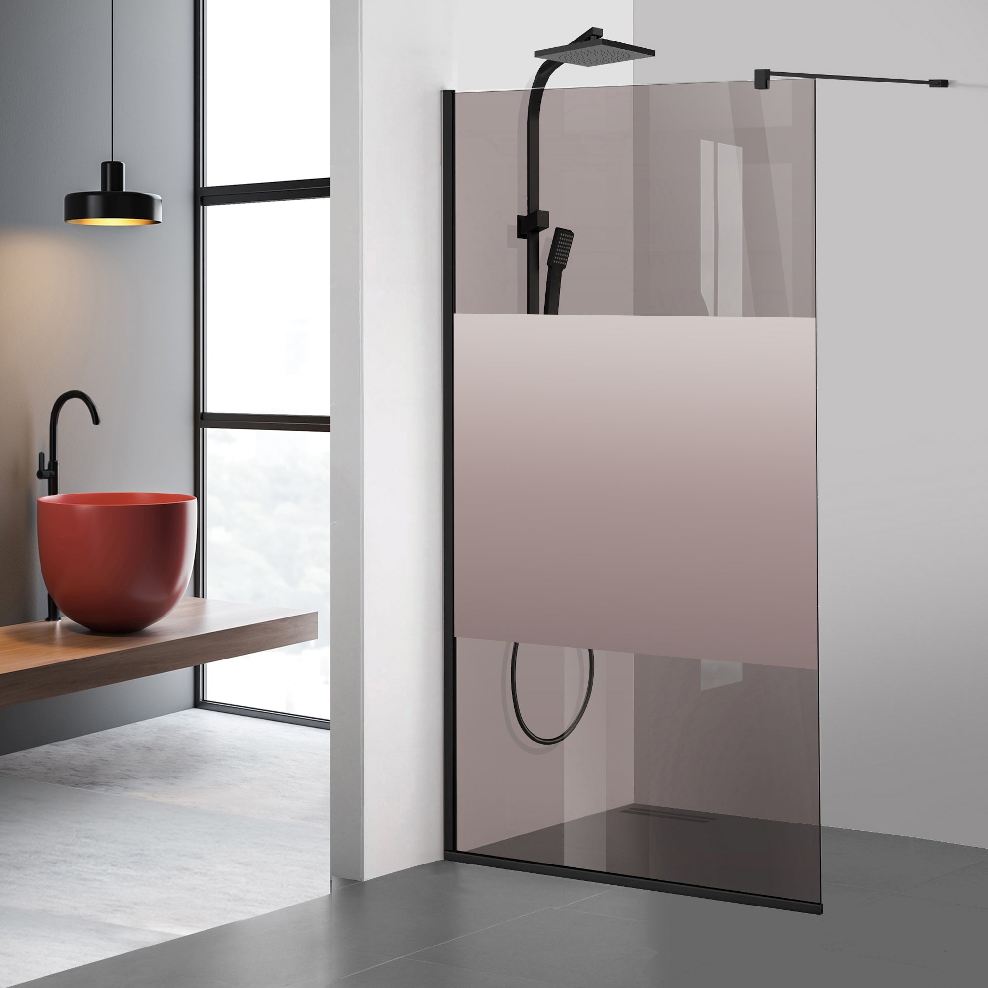 Paravan dus Walk-in, Perete dus  Negru, #Bronz #Bronz