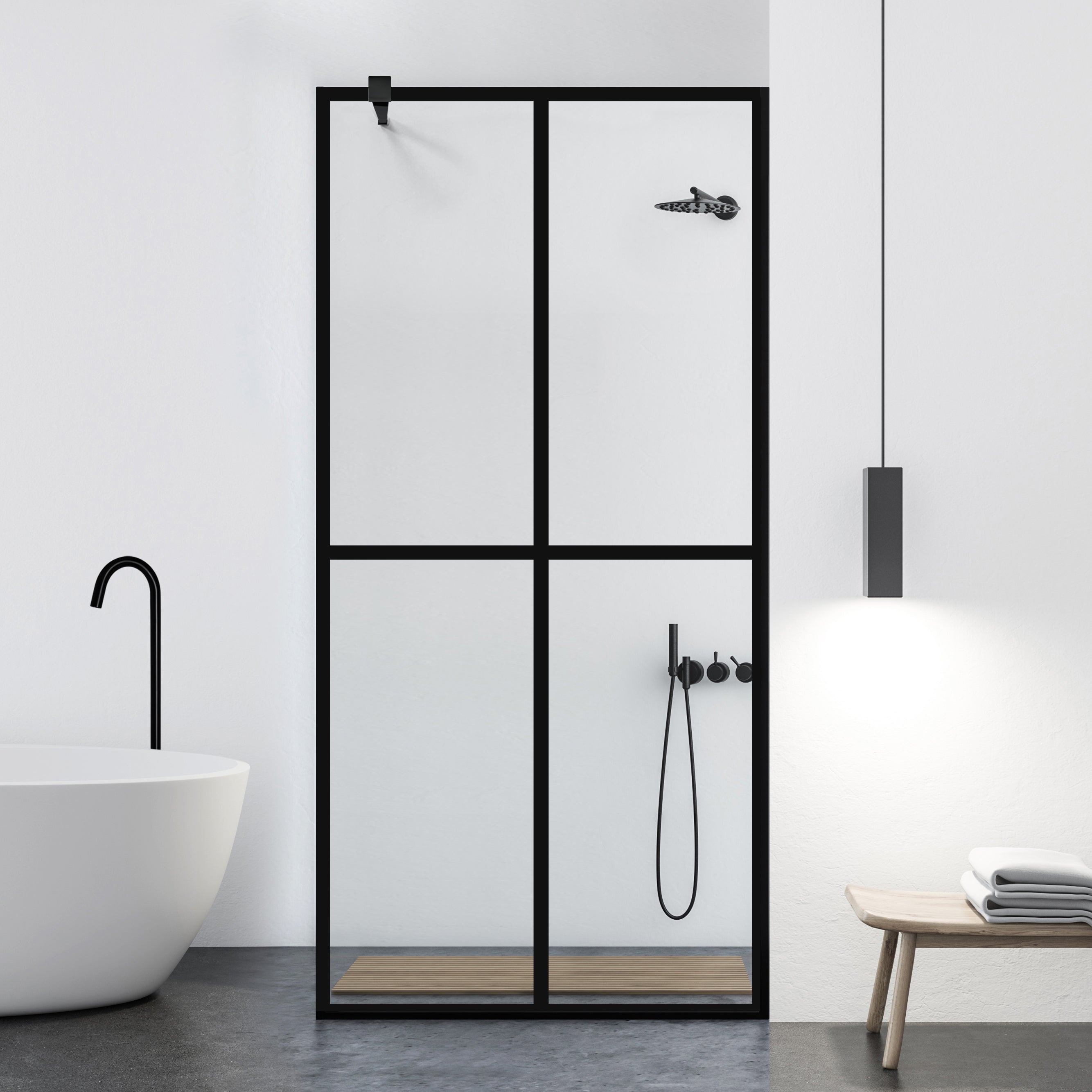 Paravan dus Walk-in, Perete dus  Negru, #Clara #Víztiszta