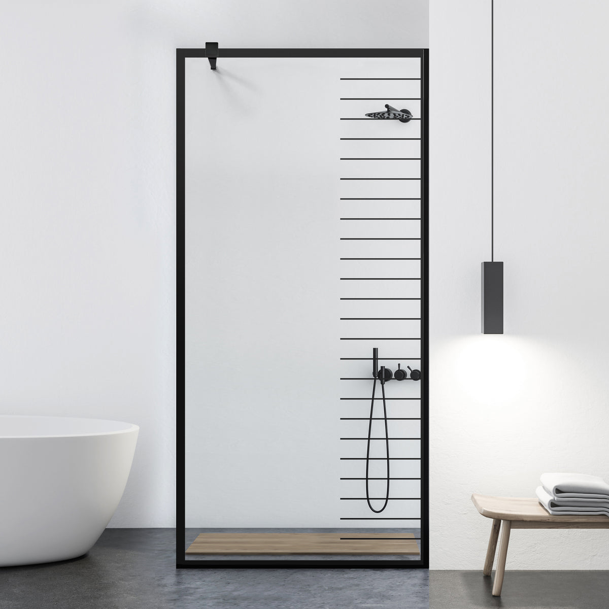 Shower Screens Walk-in, Black Shower Wall, #Clear