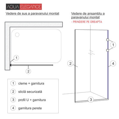 Paravan dus Walk-in, Perete dus Inox, auriu #Gri